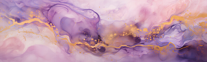 Wall Mural - Abstract fractal marble pattern, in the style of pale violet and gold, marbleized, expressionistic madness, iridescence / opalescence, mixed media printing.