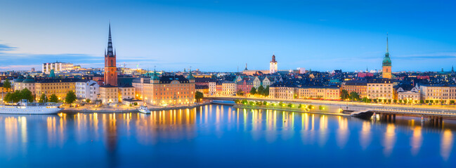 Wall Mural - stockholm, sweden. panoramic view of the gamla stan. the capital of sweden. cityscape during the blu