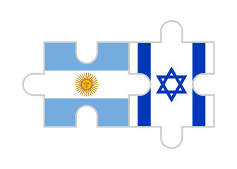 Wall Mural - puzzle pieces of argentina and israel flags. vector illustration isolated on white background