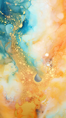 Wall Mural - abstract fractal marble pattern, in the style of pale blue and gold, marbleized, expressionistic mad