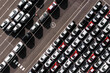 Aerial view directly above new cars ready for export