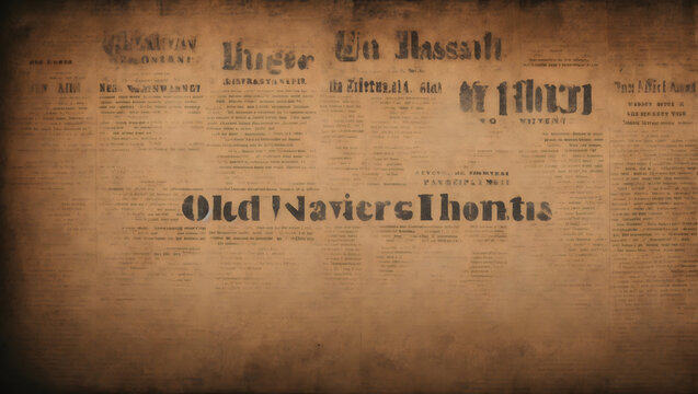 Newspaper with old undecipherable grungetext.Vintage old aged blurred texture background
