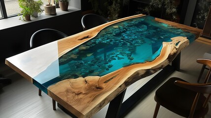 Wall Mural - the world's coolest dining table, beautiful modern epoxy resin table