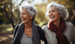 © familymedia - Two smiling elderly women are walking in the park