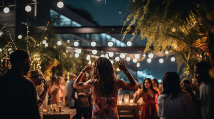 Canvas Print - Lively Salsa Dancing Venue: Twirling Couples and Fairy Lights