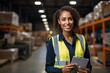 © Premreuthai - Woman employee or supervisor checks products at warehouse. Female warehouse employees reading a clipboard an checking packages on shelf in a large logistics center.