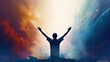 Man Raising His Hands in Worship and Praise of God. Cheering Man With Colorful Pastel Illustration Oil Painting Wall Art Wallpaper
