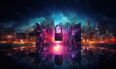 Poster - cyber security, digital crime concept, data protection from hackers.