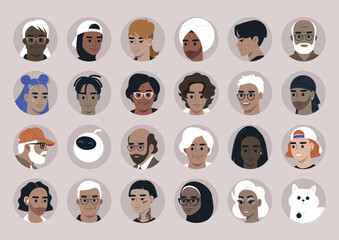 A collection of diverse avatars, embodying a range of ages, ethnic backgrounds, and cultural identities