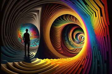 Poster - Man in a tunnel of rainbow colors