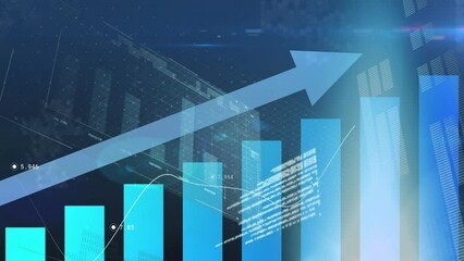 Poster - Animation of arrow on growing graphs with loading bars and graphs over blue background