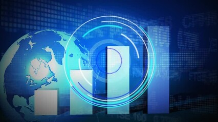 Poster - Animation of loading circles, graph, rotating globe and trading board over abstract background