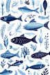 Fischmuster in Blau