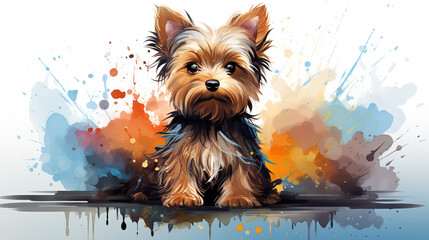 Wall Mural - Adorable yorkshire terrier dog in mixed grunge color illustration.