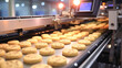 Production line of baking cookies. Biscuits on conveyor belt in modern confectionery factory. Production line at the bakery.  
