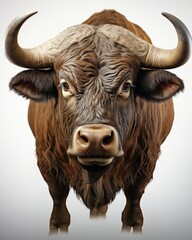 Sticker -  a bull with large horns standing in front of a white background.  generative ai