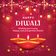 © graphicdepend - happy diwali festival wishes square banner with diya lamp and light bokeh background