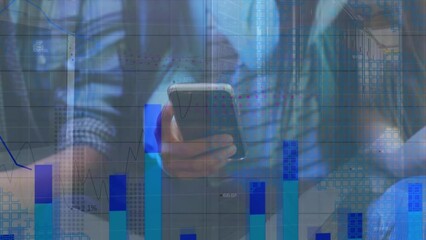 Poster - Animation of multiple graphs over midsection of diverse friends using smartphones
