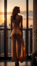 Back View Of Rich Female Silhouette At Sunset In New York City