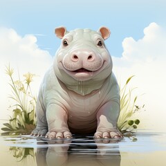 Sticker - hippopotamus, happy facial expression