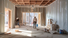 Drywall Interior installation work at a residential housing construction site