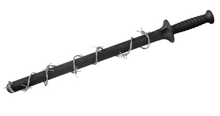 Wall Mural - rubber baton wrapped in barbed wire , low enforcement , military conflict concept on transparent bac