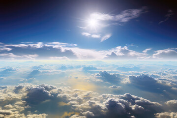 Wall Mural - Blue sky and clouds, aerial view of planet Earth curvature, sunny day