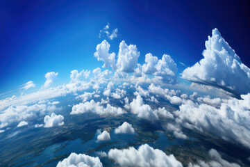 Wall Mural - Blue sky and clouds, aerial view of planet Earth curvature, sunny day