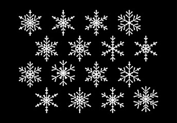 Poster - Set of white Christmas snowflakes. Collection of New Years snowflakes for winter holidays greeting card design.