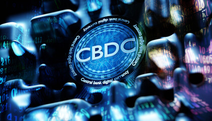 Poster - CBDC logo. Central bank digital currency. CBDC background. Decentralized blockchain money. State crypto currency. CBDC technology. Central bank digital currency backdrop. Crypto economy. 3d image