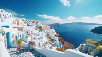 Wall Mural - Exploring the breathtaking beauty of Santorini, Greece with its iconic white-washed buildings.