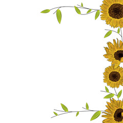 Canvas Print - Colored sunflower frame Flower border Vector illustration