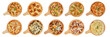 Top View Collection of Homemade Pizza Isolated on White Background