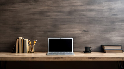 Wall Mural - modern office workplace with laptop on wooden table