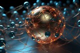 Fototapeta Londyn - Quantum computing: entanglement, measured qubit states represented by Bloch spheres, 3D rendering. Generative AI