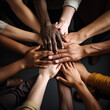 Group of mix race people joining hands together in a circle supporting each other, symbolizing unity