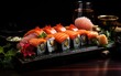 Elegant Sushi and Rolls on Granite Background