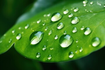 Dew drops on leaves close-up