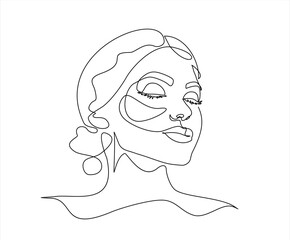 Wall Mural - Hand drawn one line vector. One line face. Continuous linear sketch woman face. Female portrait black white artwork outline vector hand drawn illustration. Modern art girl head for beauty salon logo