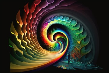 Wall Mural - A surreal image of a man standing in a surreal spiral space