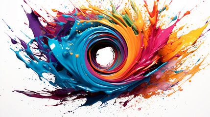 Wall Mural - a whirlpool of multi-colored colors in a flow moving in a circle,  a splash of colors. Abstract circle liquid motion flow explosion  on white background.