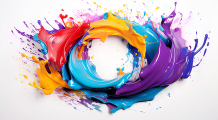 Wall Mural - a whirlpool of multi-colored colors in a flow moving in a circle,  a splash of colors. Abstract circle liquid motion flow explosion  on white background.