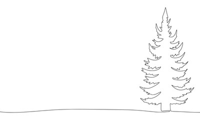 Wall Mural - One line continuous pine tree. Line art Christmas tree. Vector illustration.