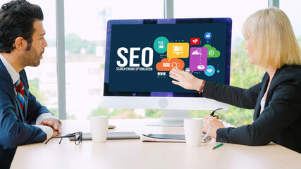 Poster - seo search engine optimization for modish e-commerce and online retail business showing on computer 