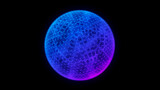 Fototapeta Przestrzenne - Abstract blue sphere on black background. Wireframe circle structure with glowing particles and lines. Futuristic digital illustration. 3D rendering.