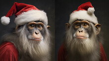 A Monkey With Santa Hat