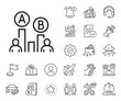 © blankstock - Ui test chart sign. Salaryman, gender equality and alert bell outline icons. Ab testing line icon. Ab testing line sign. Spy or profile placeholder icon. Online support, strike. Vector