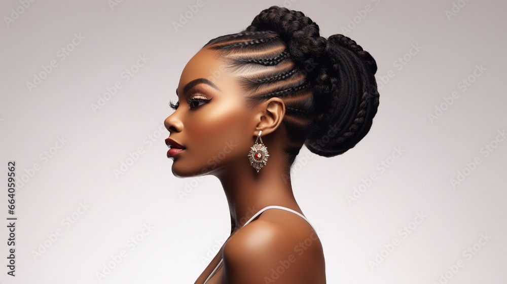 portrait of beautiful african american woman with curly long braids and ...
