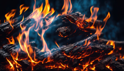 Poster - a captivating image of a crackling fire, radiating warmth and heat as it consumes a stack of burning