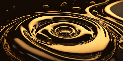 Poster - Golden Swirl: Abstract Liquid Art in Black and Gold on Orange Theme